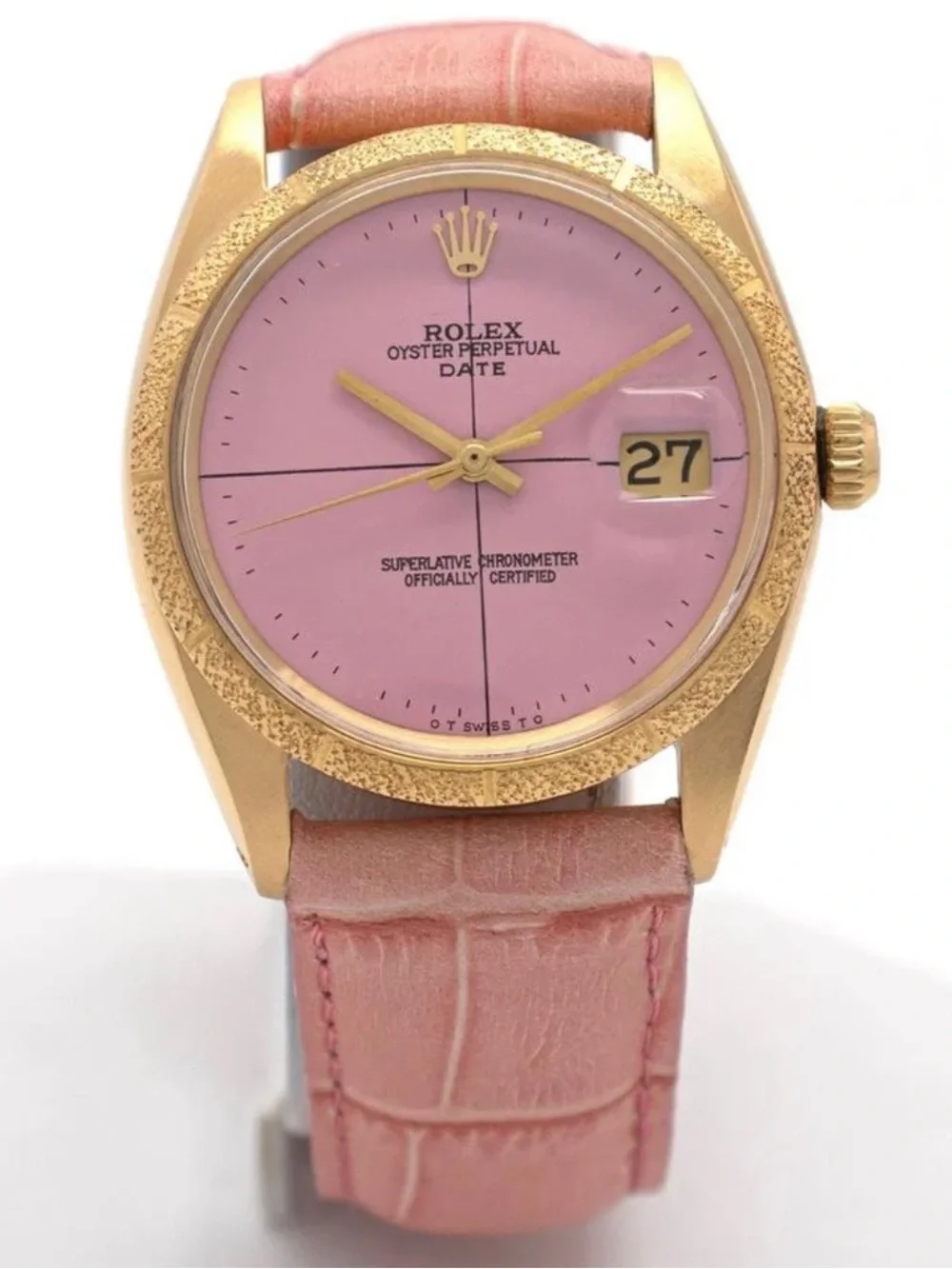Rolex Watch Oyster perpetual date vintage gold 34mm pink dial ref 1510 18k gold